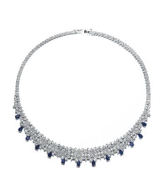 Radiant Elegance White Gold Plated Blue Drop Tennis Necklace