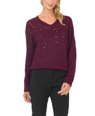 Women's V-Neck Sequin Ribbed-Knit Sweater