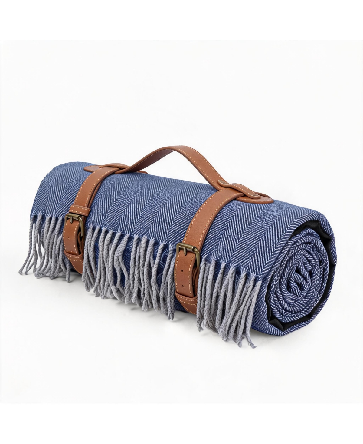 Maxsa Waterproof Picnic Blanket 4.9x6.6 ft - Thick Soft Acrylic and Oxford Cloth with Pvc Backing, Tassel Edges,Portable Machine Washable Mat - Blue