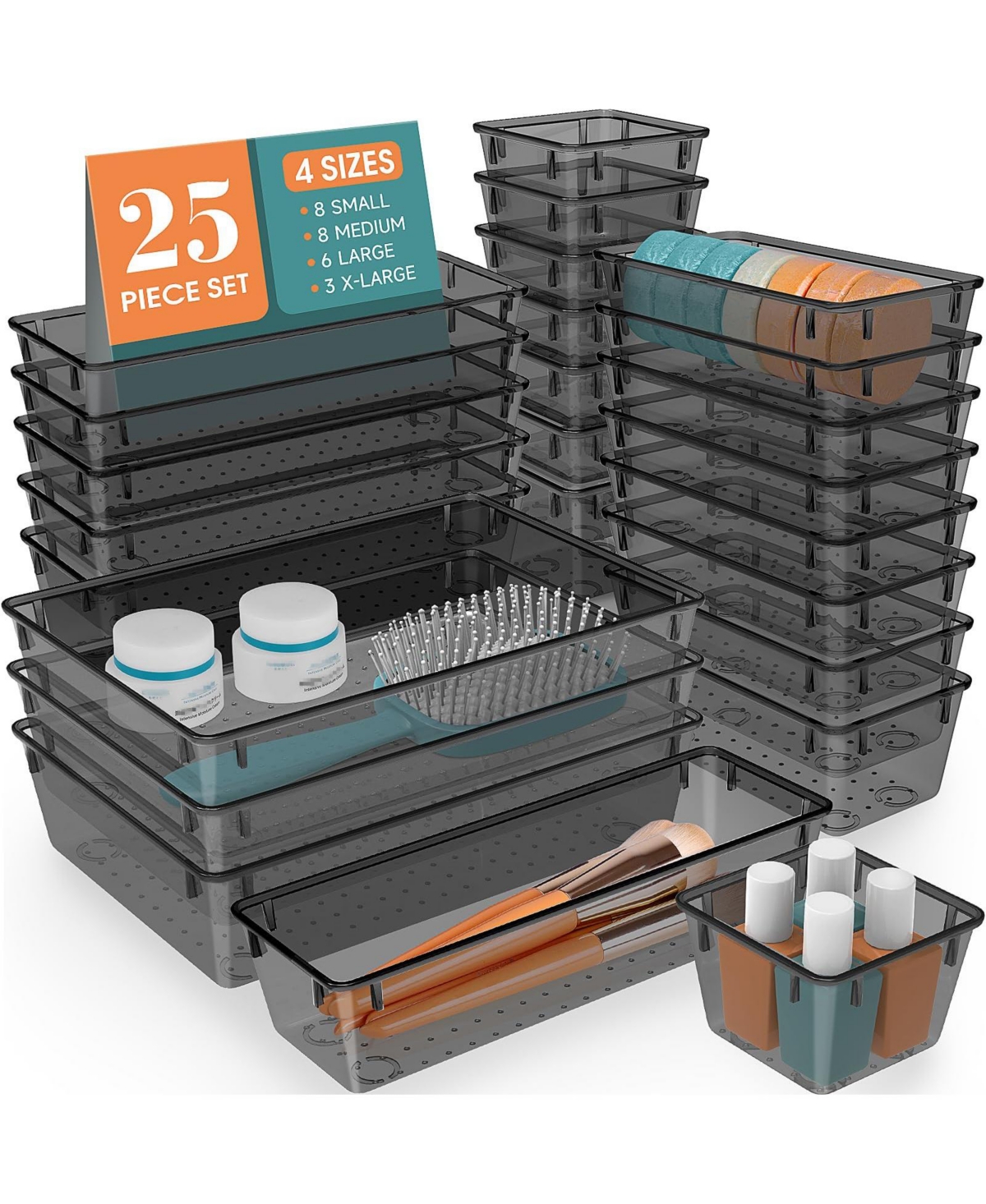 Aeelike Clear Plastic Drawer Organizer Bins 25 Pack Stackable Storage Set