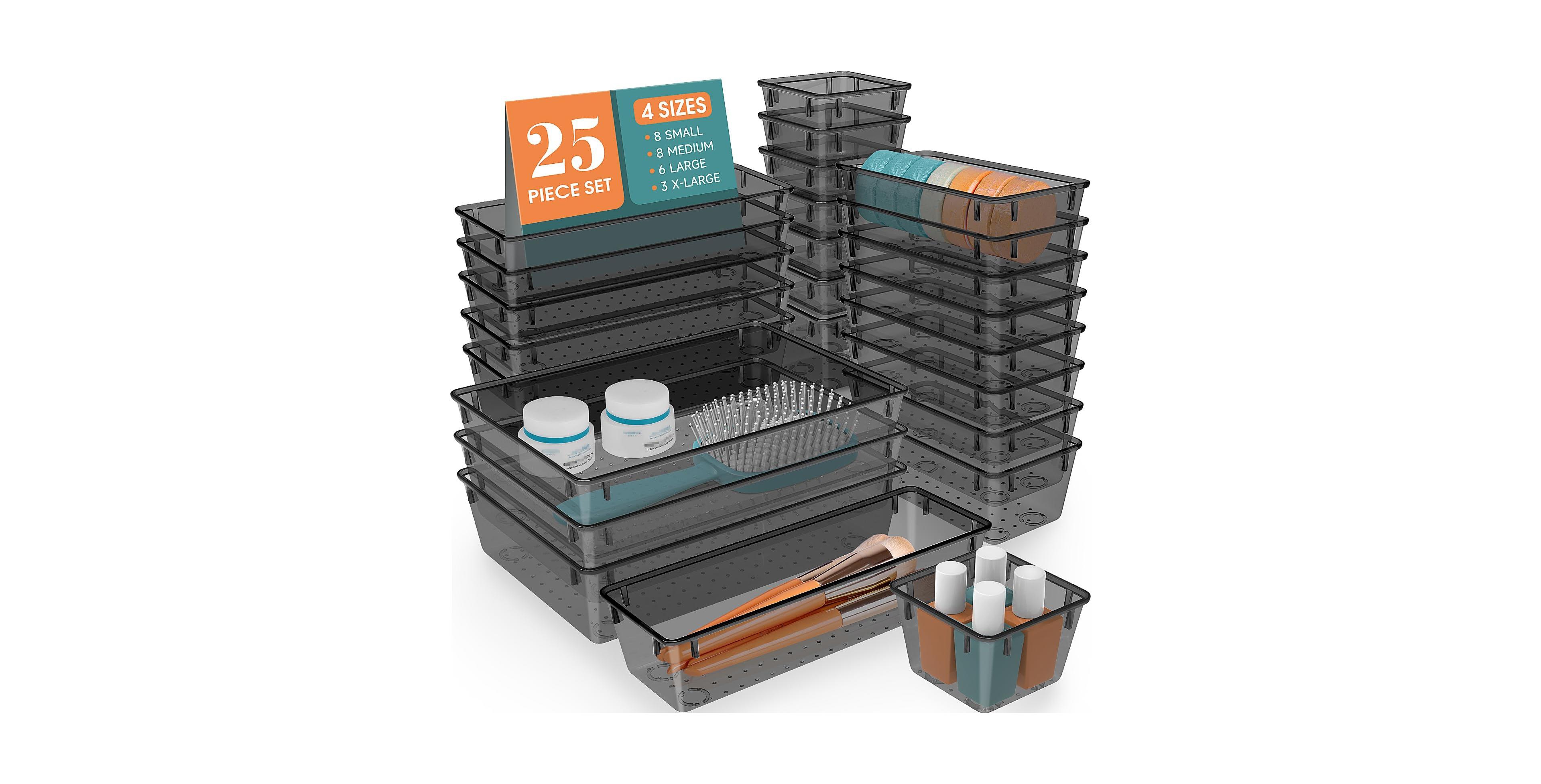 Aeelike Clear Plastic Drawer Organizer Bins 25 Pack Stackable Storage Set