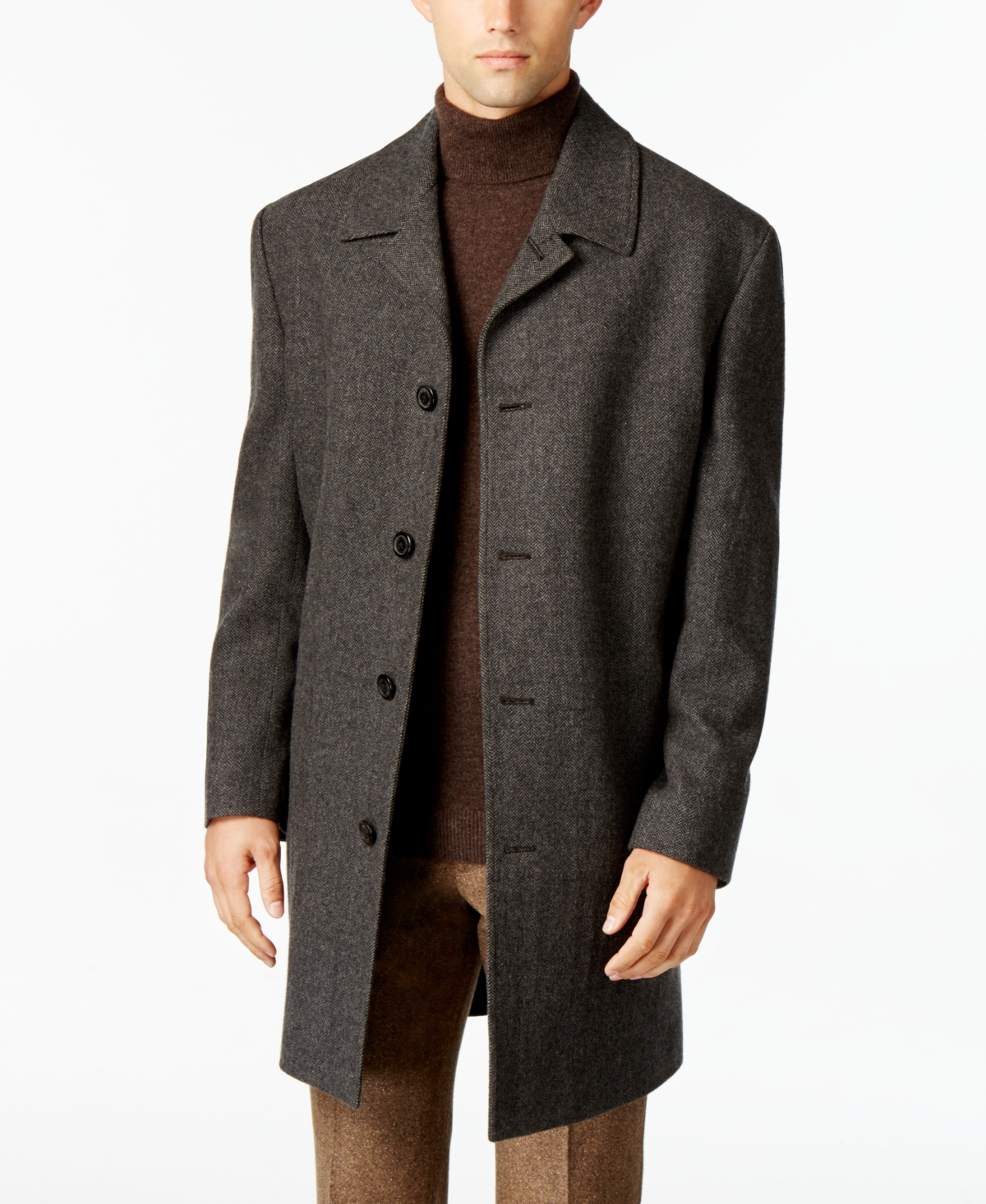 Coventry Wool-Blend Overcoat - Charcoal Herringbone