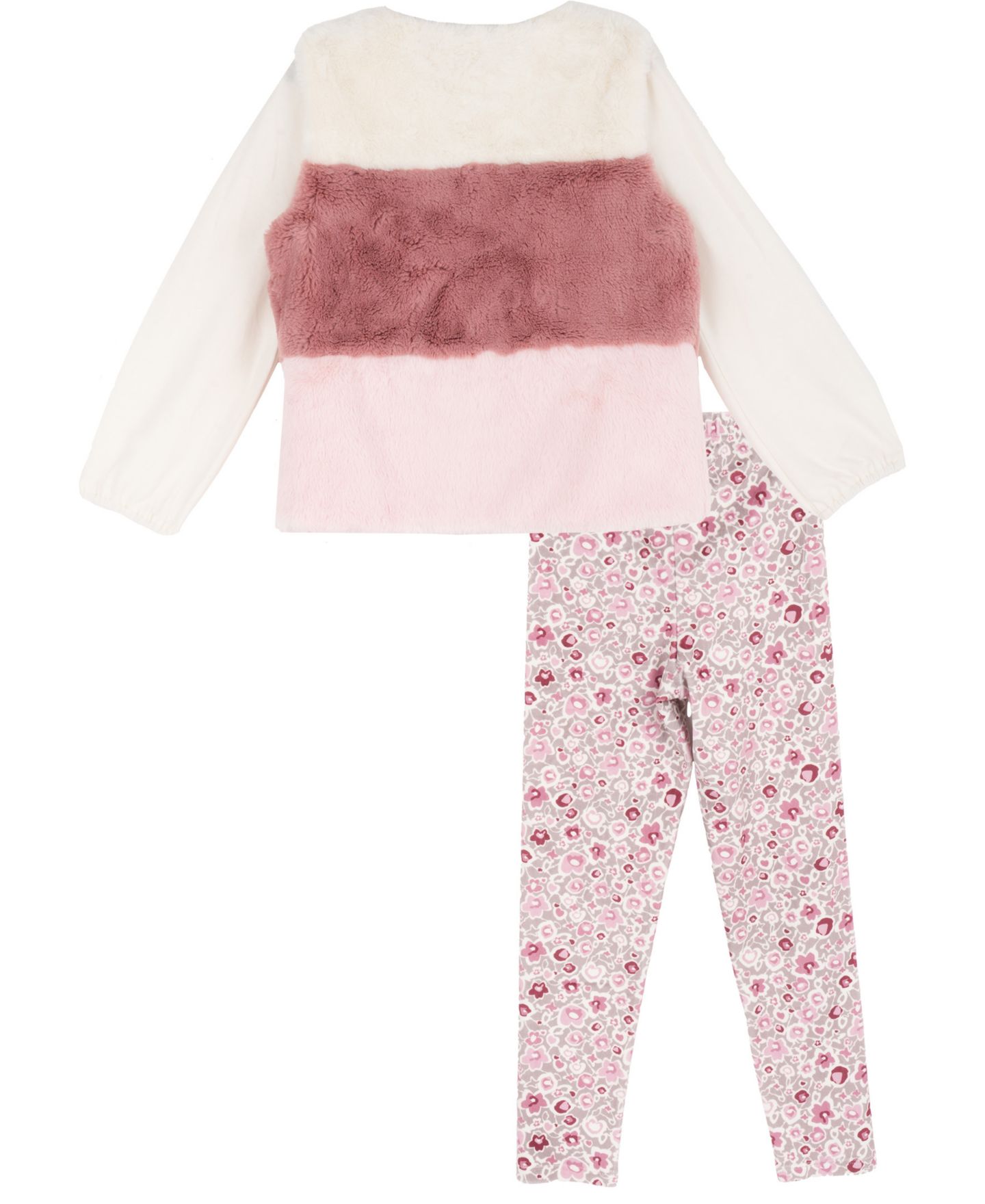 Комплекты Rare Editions Long-Sleeve Faux Fur Top, Vest and Leggings, 3-Piece Set для девочек, цвет: Розовато-лиловый — фото 5