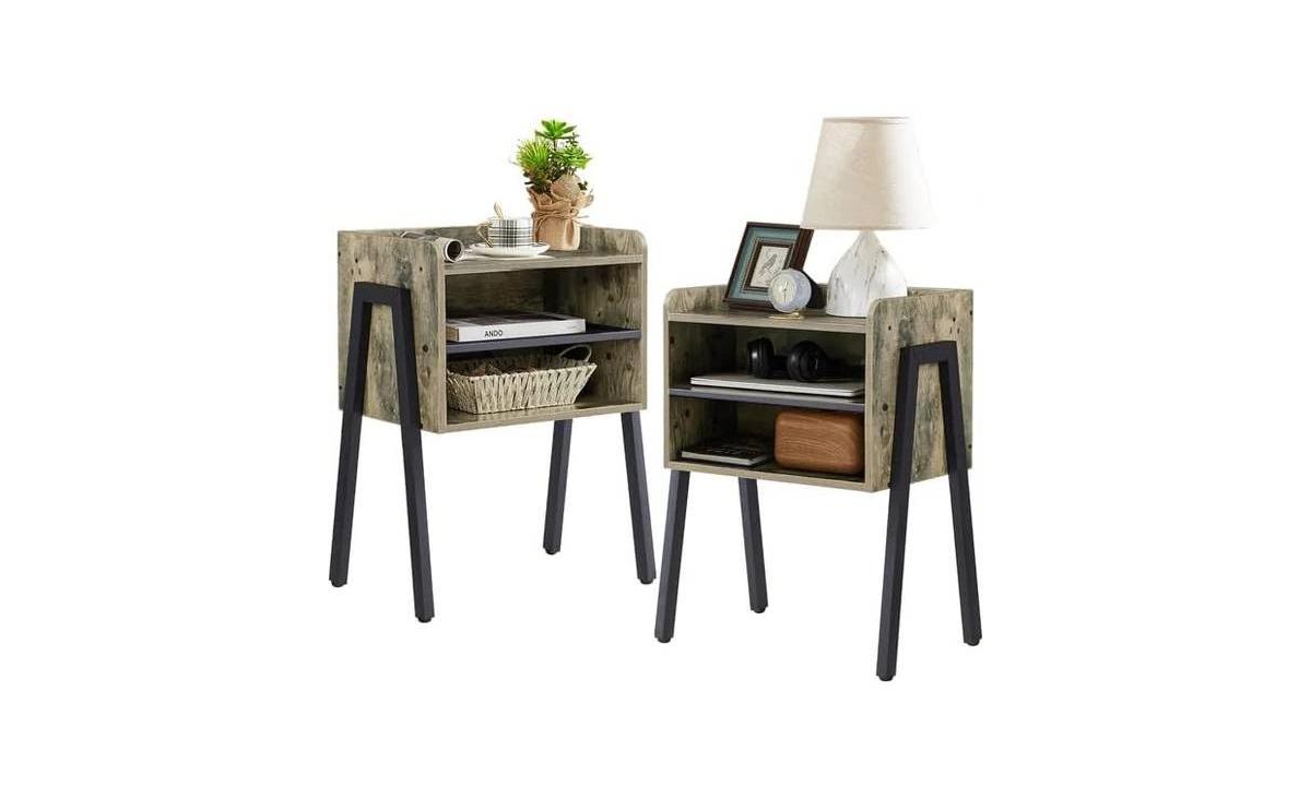 Slickblue Set of 2 Modern Wood Side Tables with Metal Frames