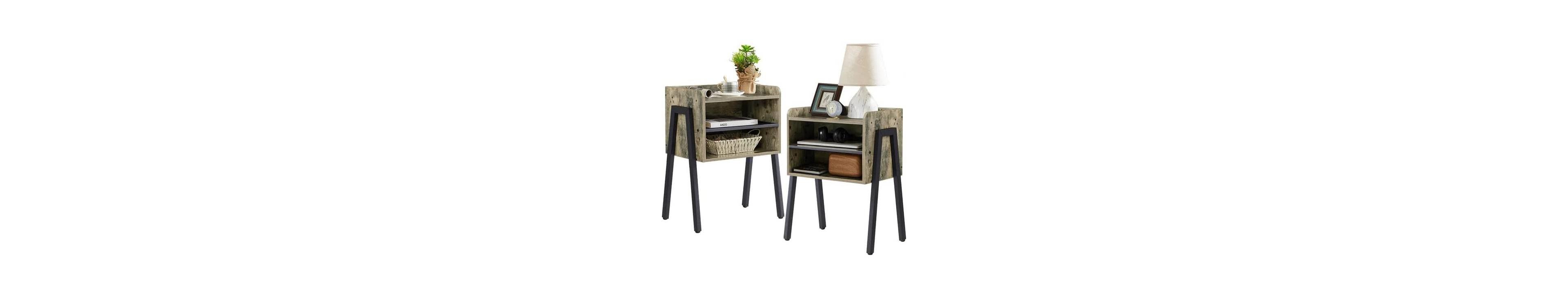 Slickblue Set of 2 Modern Wood Side Tables with Metal Frames