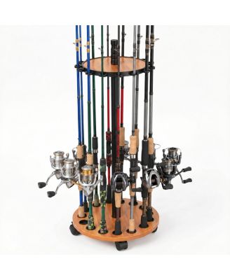 360 Degree Rolling Fishing Rod Holder Stand With Wheels For Garage Tackle Shop