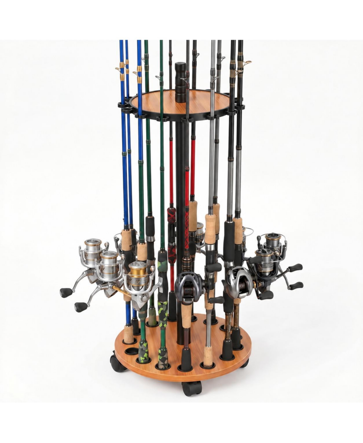 Magicorange 360 Degree Rolling Fishing Rod Holder Stand With Wheels For Garage Tackle Shop