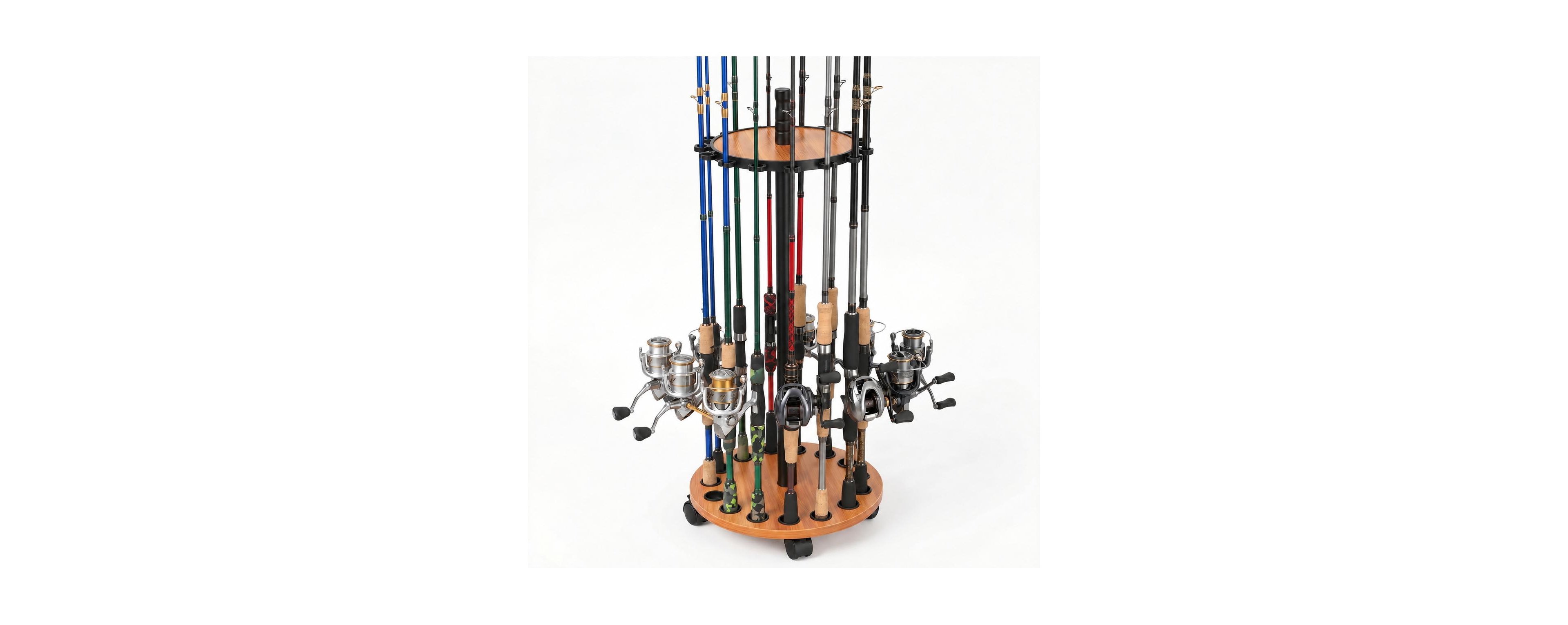Magicorange 360 Degree Rolling Fishing Rod Holder Stand With Wheels For Garage Tackle Shop
