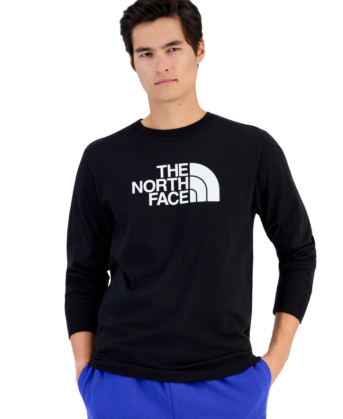 The North Face Men's Evolution Simple Dome Crewneck Embroidered Logo Long-Sleeve T-Shirt - TNF Black