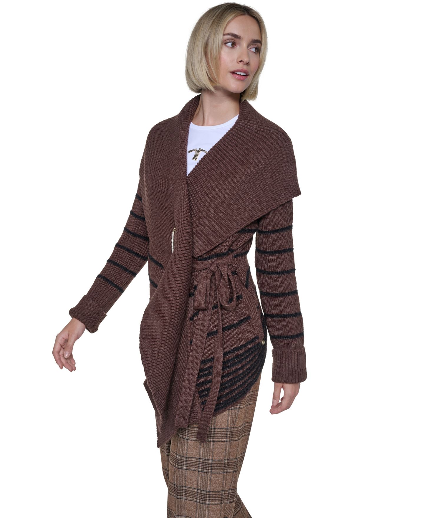 Женский кардиган Sonia Rykiel Shawl-Collar Striped, цвет: Трюфельный / Чёрный — фото 2