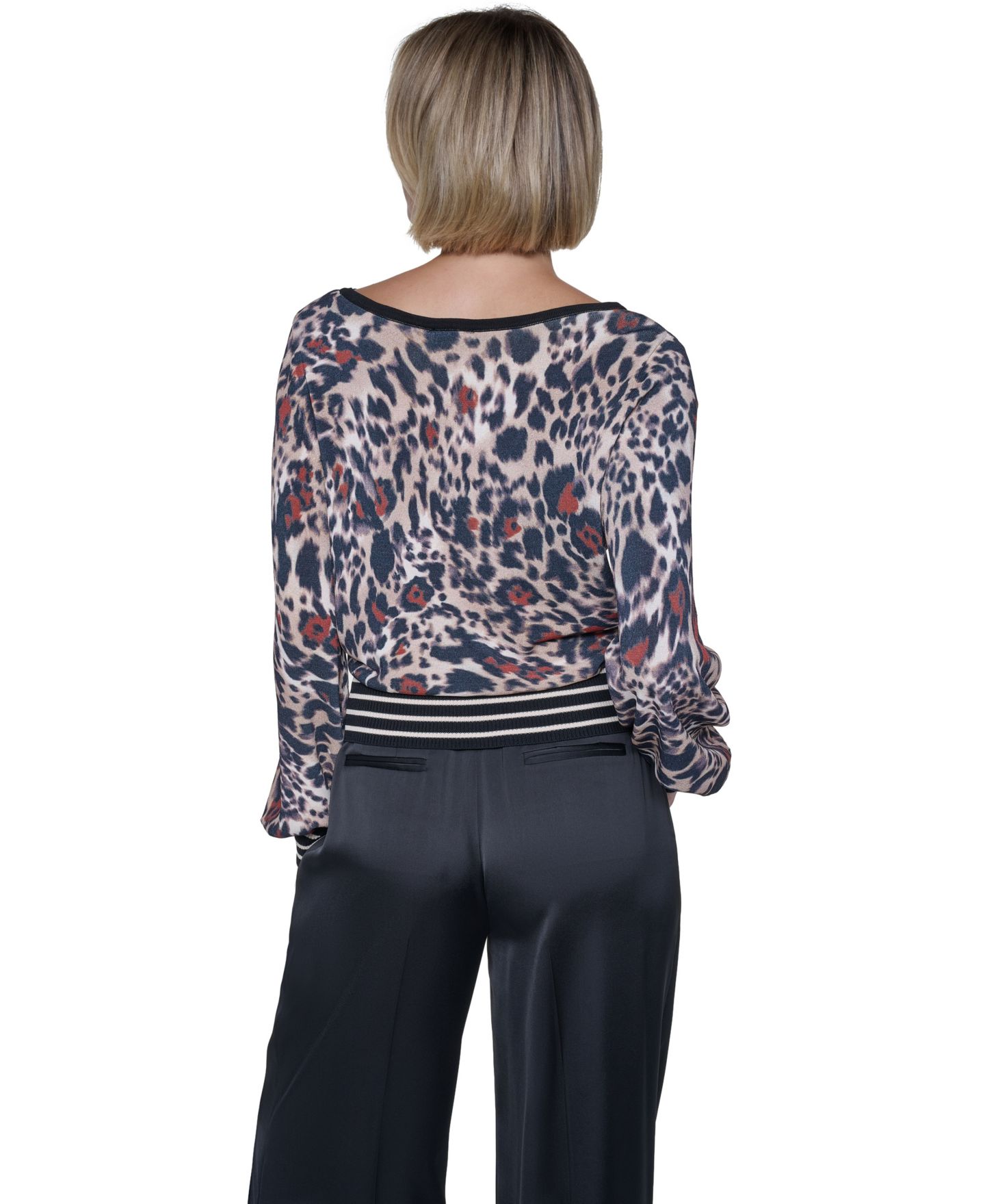 Женский свитер Sonia Rykiel Rue du Leopard Long-Sleeve Boat Neck, цвет: Рыжевато-коричневый разноцветный — фото 4