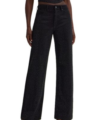 Women's Wide Leg High-Rise Rhinestone Jeans