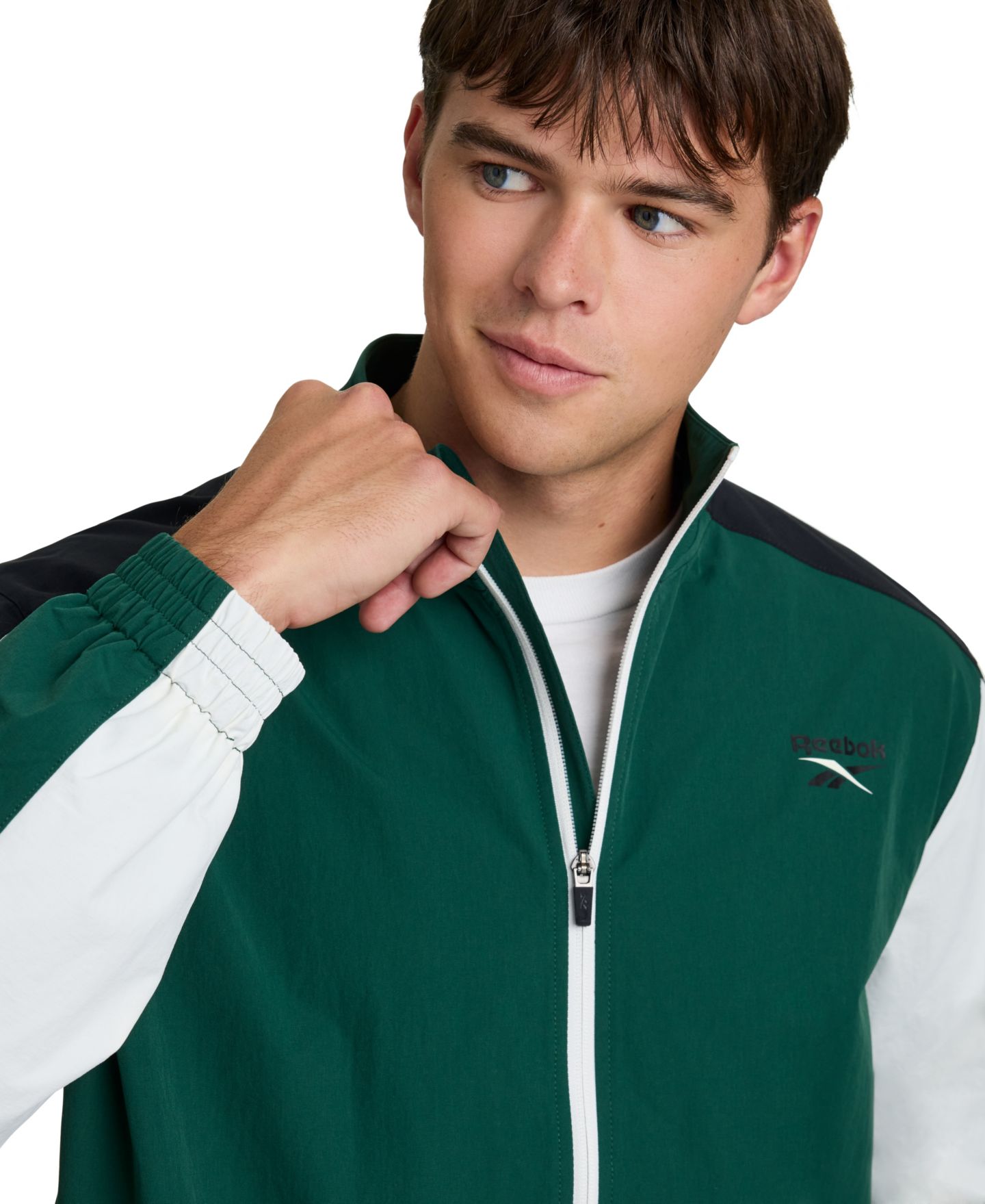 Мужская куртка Reebok Heritage Full-Zip Mock Neck Track, цвет: Зелёный — фото 4