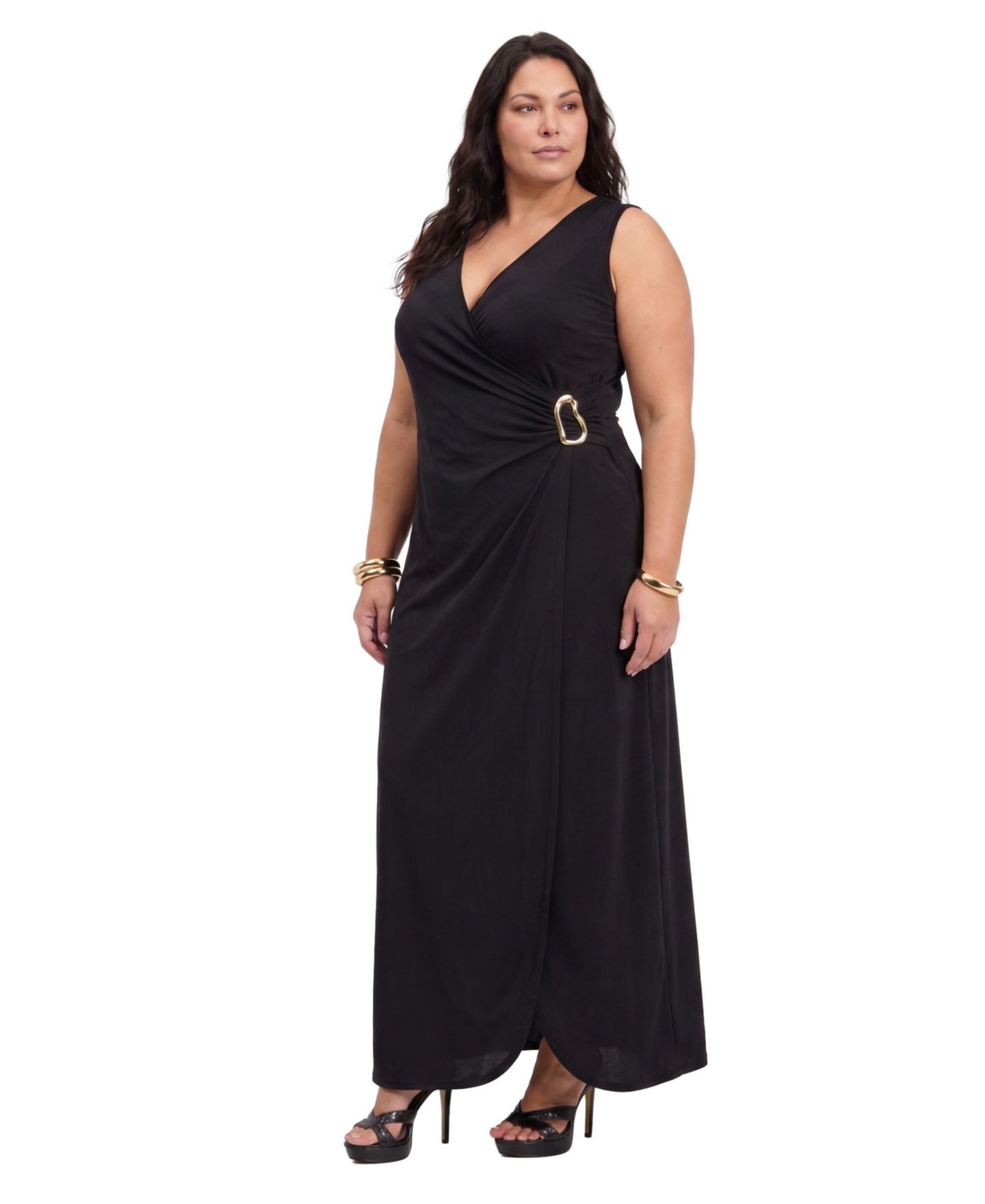 Женское платье 24seven Comfort Apparel Plus Size V-Neck Sleeveless Wedding Guest Maxi, цвет: Чёрный — фото 2