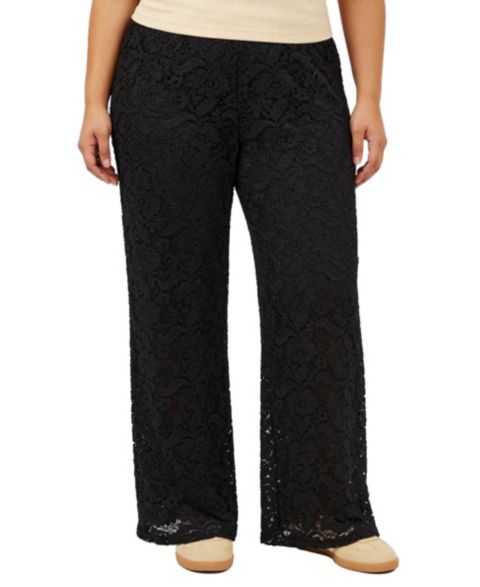 Женские брюки 24seven Comfort Apparel Plus Size Lace Wide-Leg, цвет: Чёрный