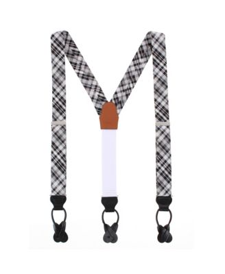 Men's Zeno Black and White Patterned Wool Blend Button End Suspenders