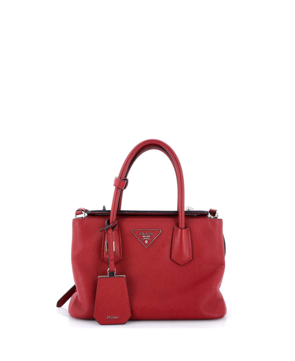 Pre-Owned Prada Mini Turnlock Cuir Twin Tote Saffiano Leather
