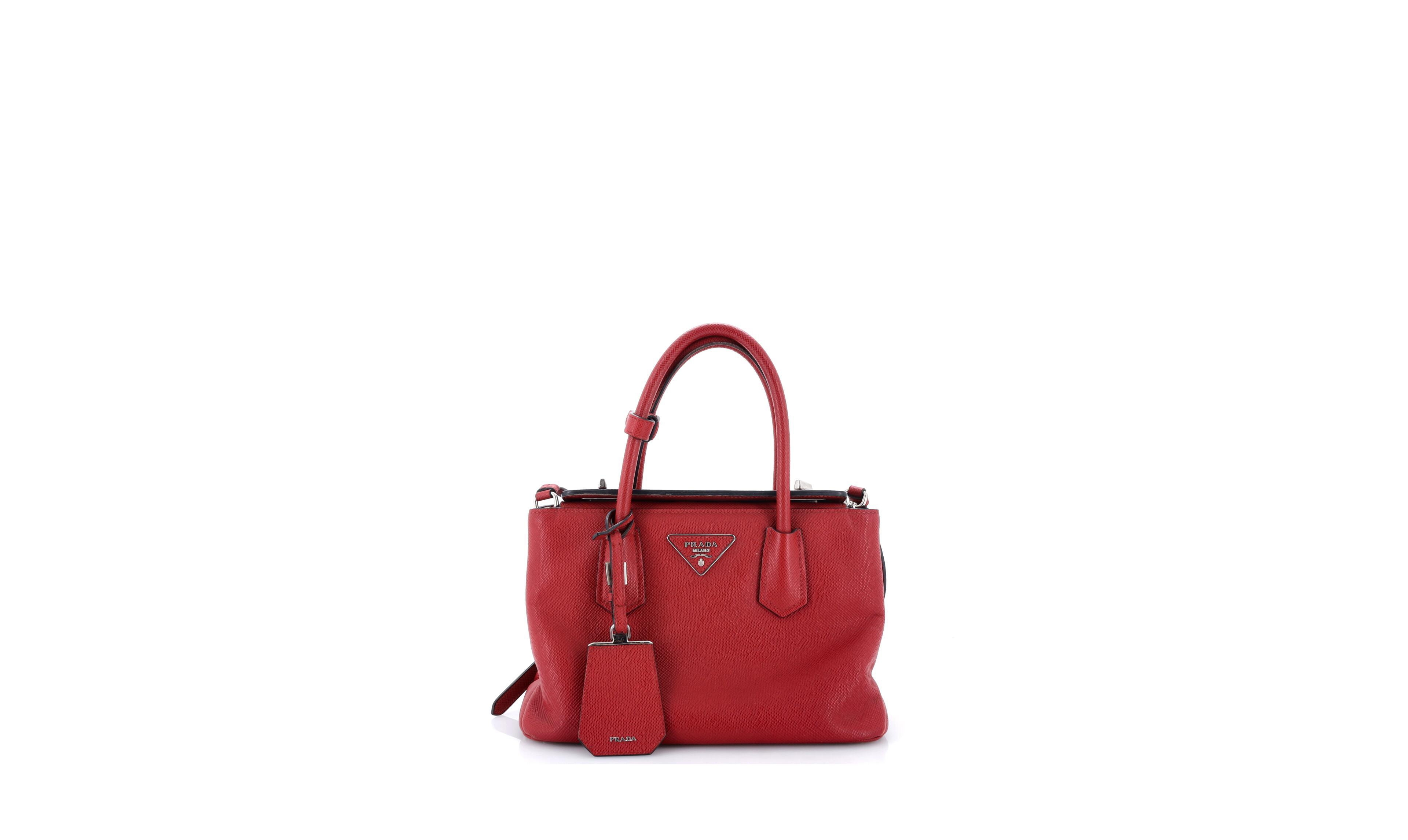 Pre-Owned Prada Mini Turnlock Cuir Twin Tote Saffiano Leather