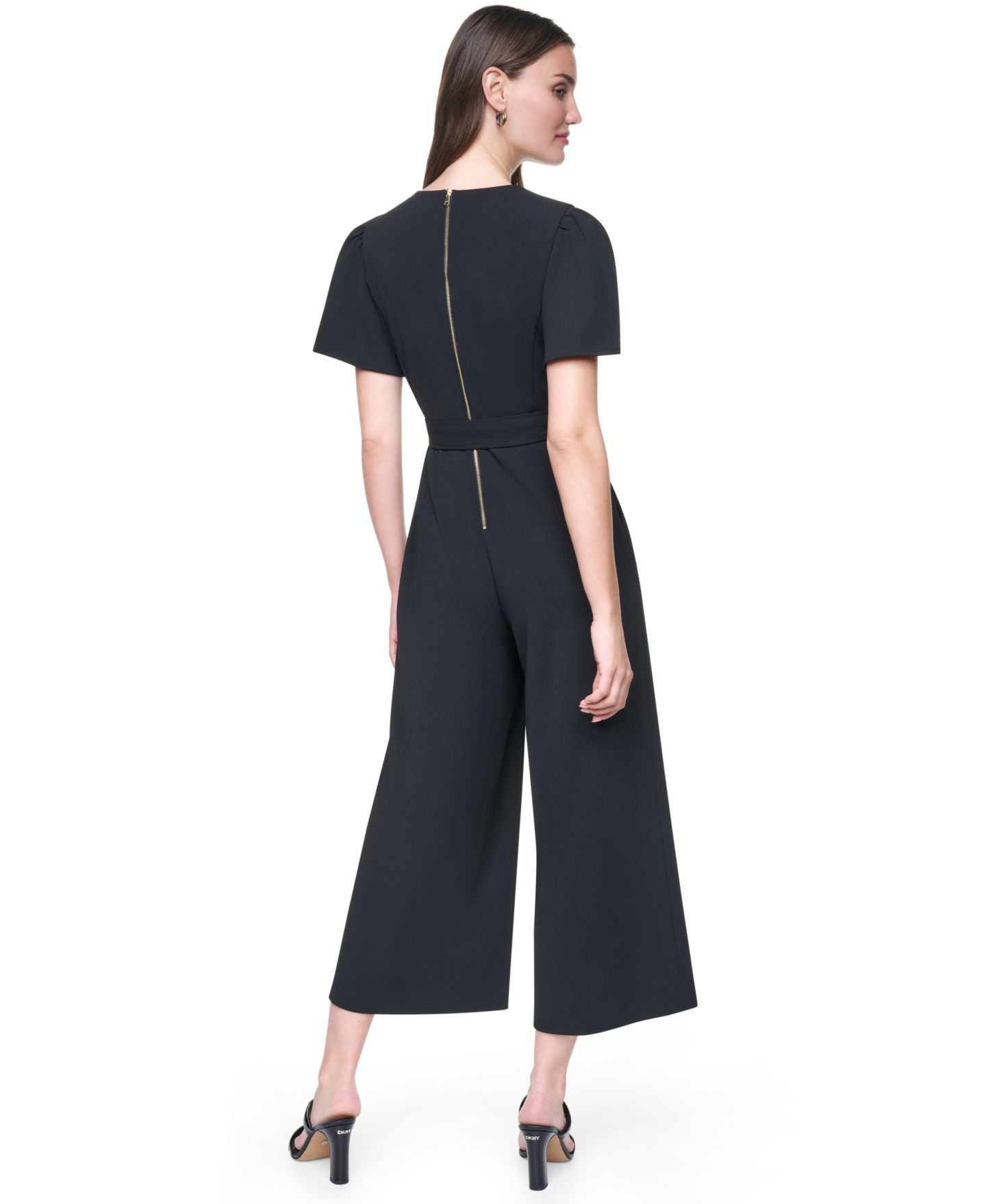 Женский укороченный комбинезон DKNY с широкими брюками и рукавами-крылышками, цвет: Чёрный — фото 5