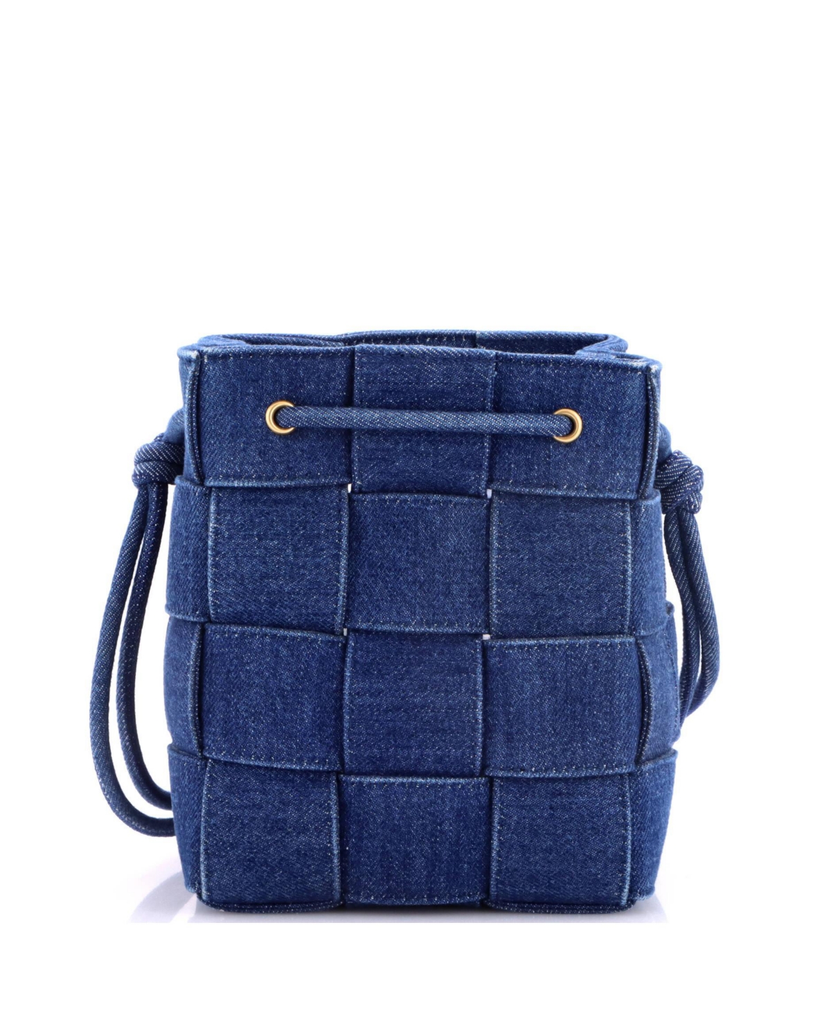 Pre-Owned Bottega Veneta Small Cassette Bucket Bag Maxi Intrecciato Denim