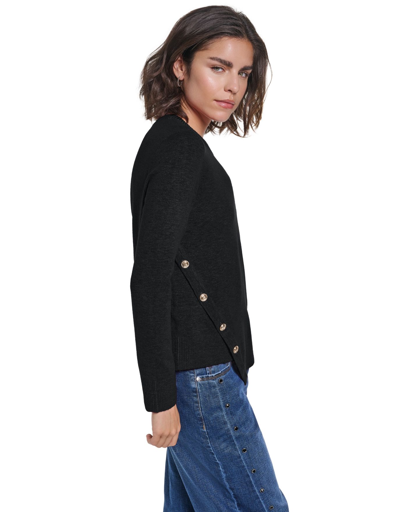 Женский свитер KARL LAGERFELD PARIS Asymmetrical Long-Sleeve Crewneck, цвет: Чёрный — фото 4