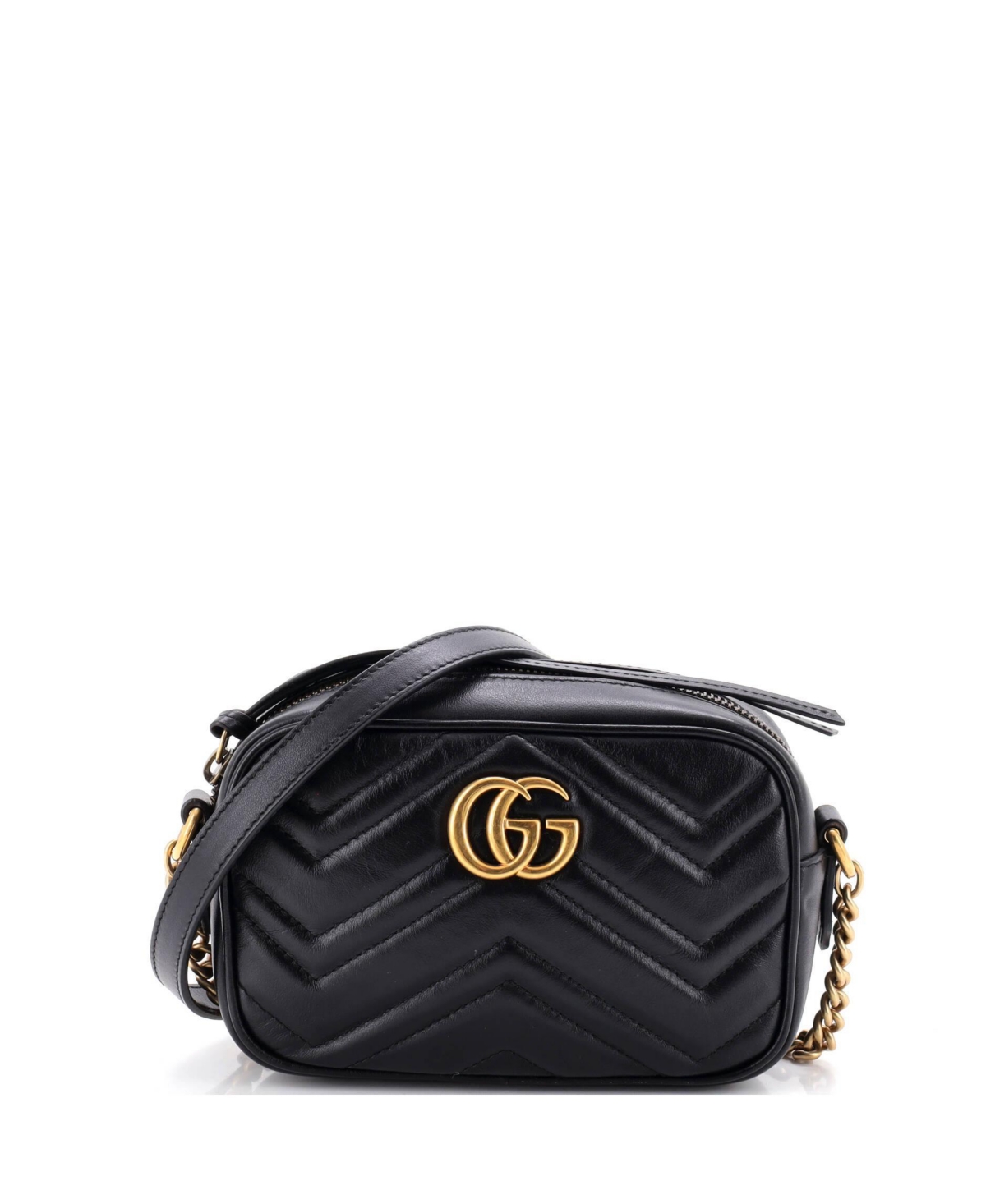 Pre-Owned Gucci Mini Gg Marmont Shoulder Bag Matelasse Leather - Black