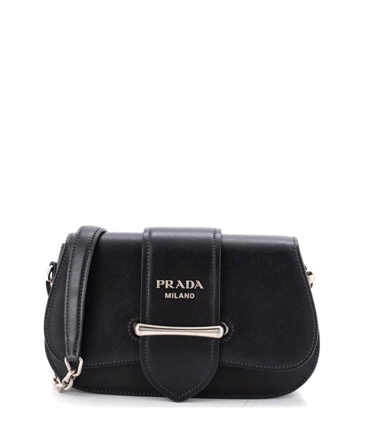 Pre-Owned Prada Mini Sidonie Shoulder Bag City Calf with Saffiano - Black