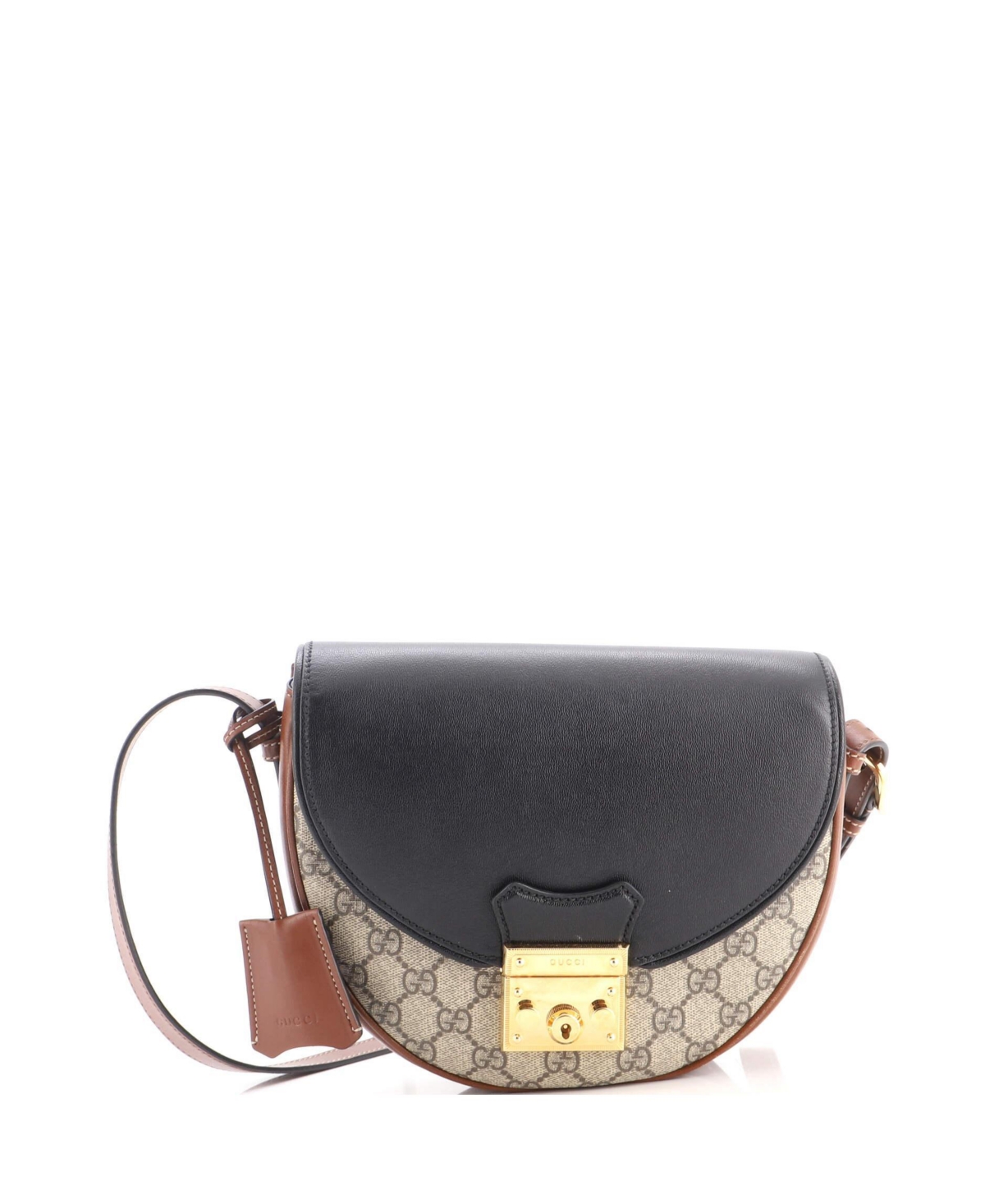Pre-Owned Gucci Small Padlock Saddle Shoulder Bag Gg Coated Canvas and Leather - Brown