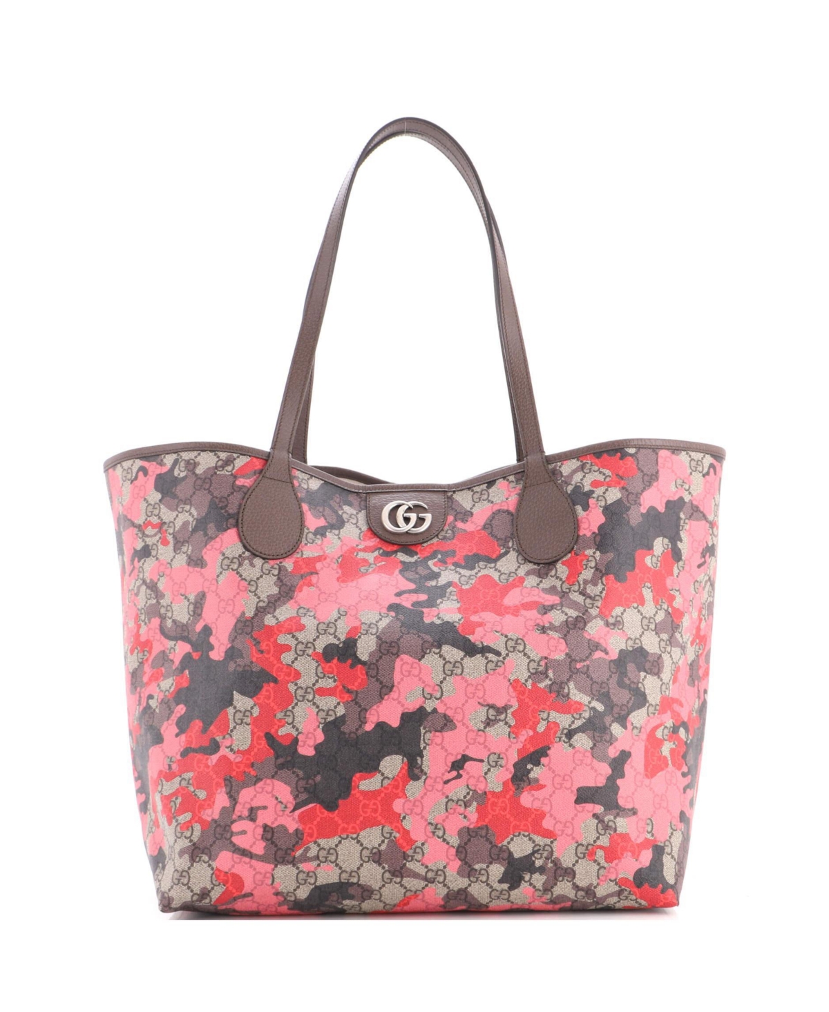 Pre-Owned Gucci Large Gg Open Tote Gg Camouflage Coated Canvas - Brown