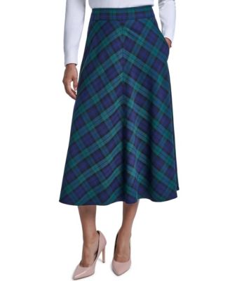 Women's High-Waisted A-Line Plaid Midi Skirt