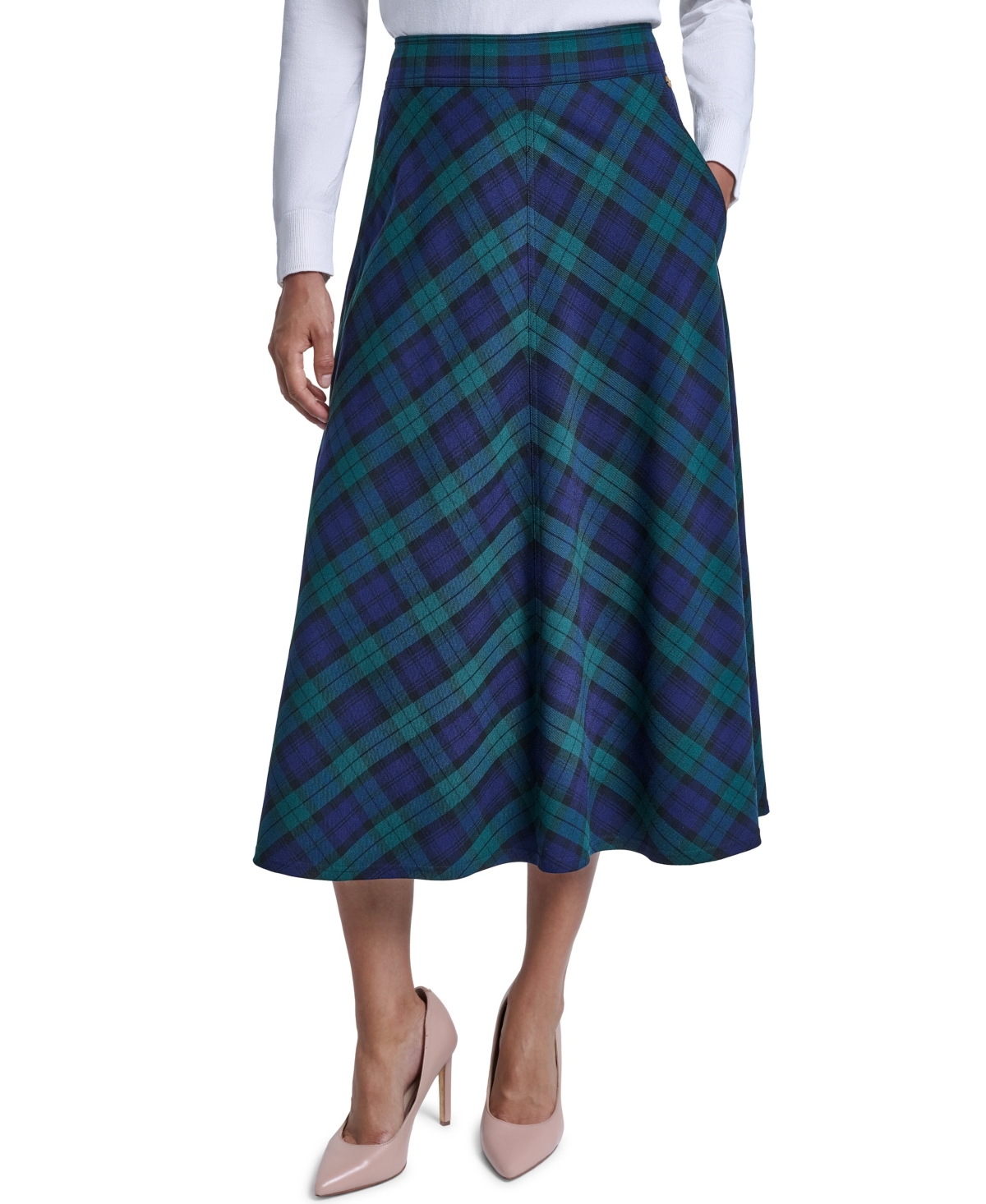 Tommy Hilfiger Women's High-Waisted A-Line Plaid Midi Skirt
