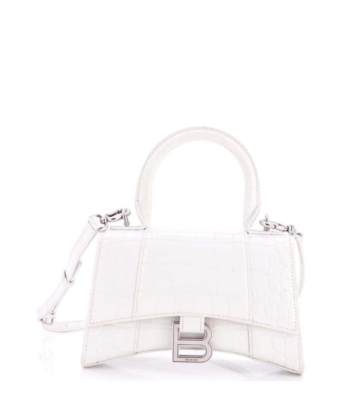 Pre-Owned Balenciaga Xs Hourglass Top Handle Bag Embossed Leather - White