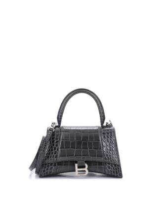 Small Hourglass Top Handle Bag Embossed Leather