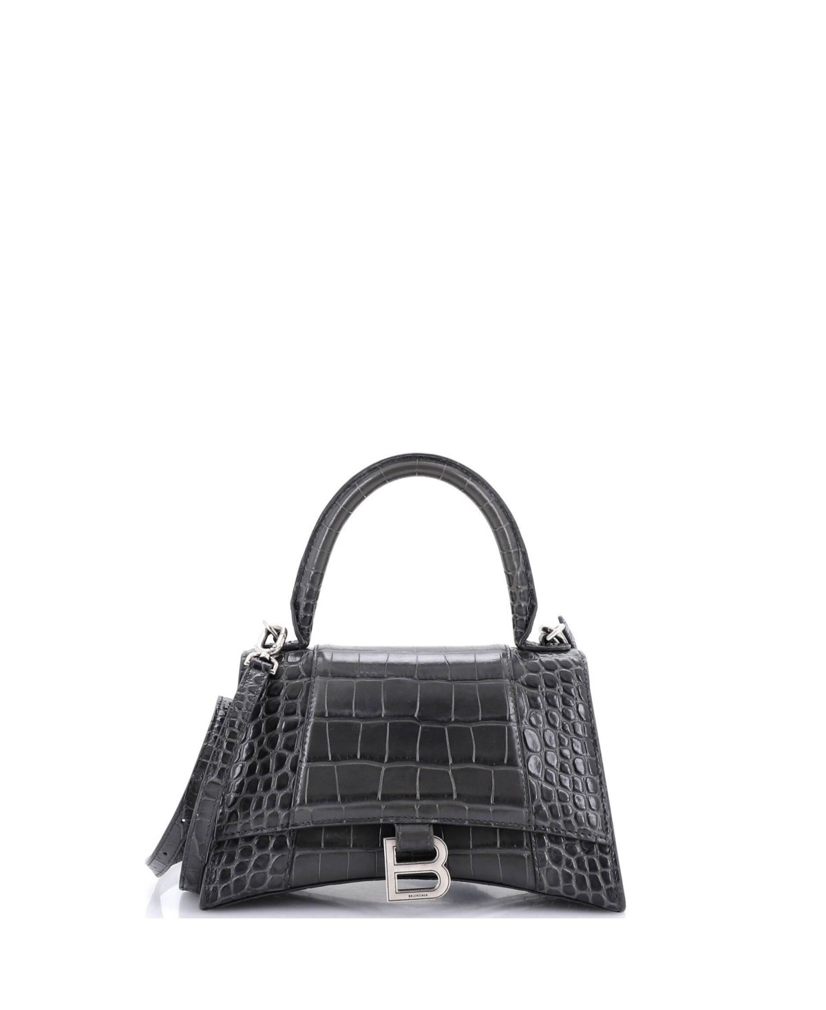 Pre-Owned Balenciaga Small Hourglass Top Handle Bag Embossed Leather - Grey