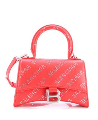 XS Hourglass Top Handle Bag Leather with Allover Logo Crystals