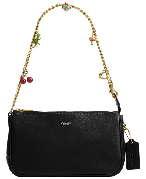 Женская сумка Coach Plaza Small Leather Shoulder Bag with Charms, цвет: Латунный / Чёрный