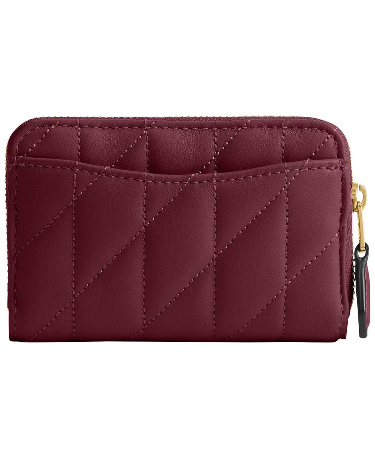 Кожаный кошелёк-картхолдер Coach на молнии, стёганый, Pillow, цвет: Латунный / Тёмный вишнёвый — фото 2