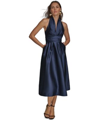 Donna Karan Women's A-Line Halter Midi Dress - Taffeta Blue