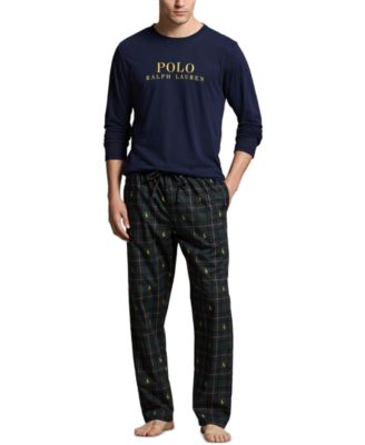 Men's Crewneck Long-Sleeve Plaid Top and Pants, 2-Piece Set