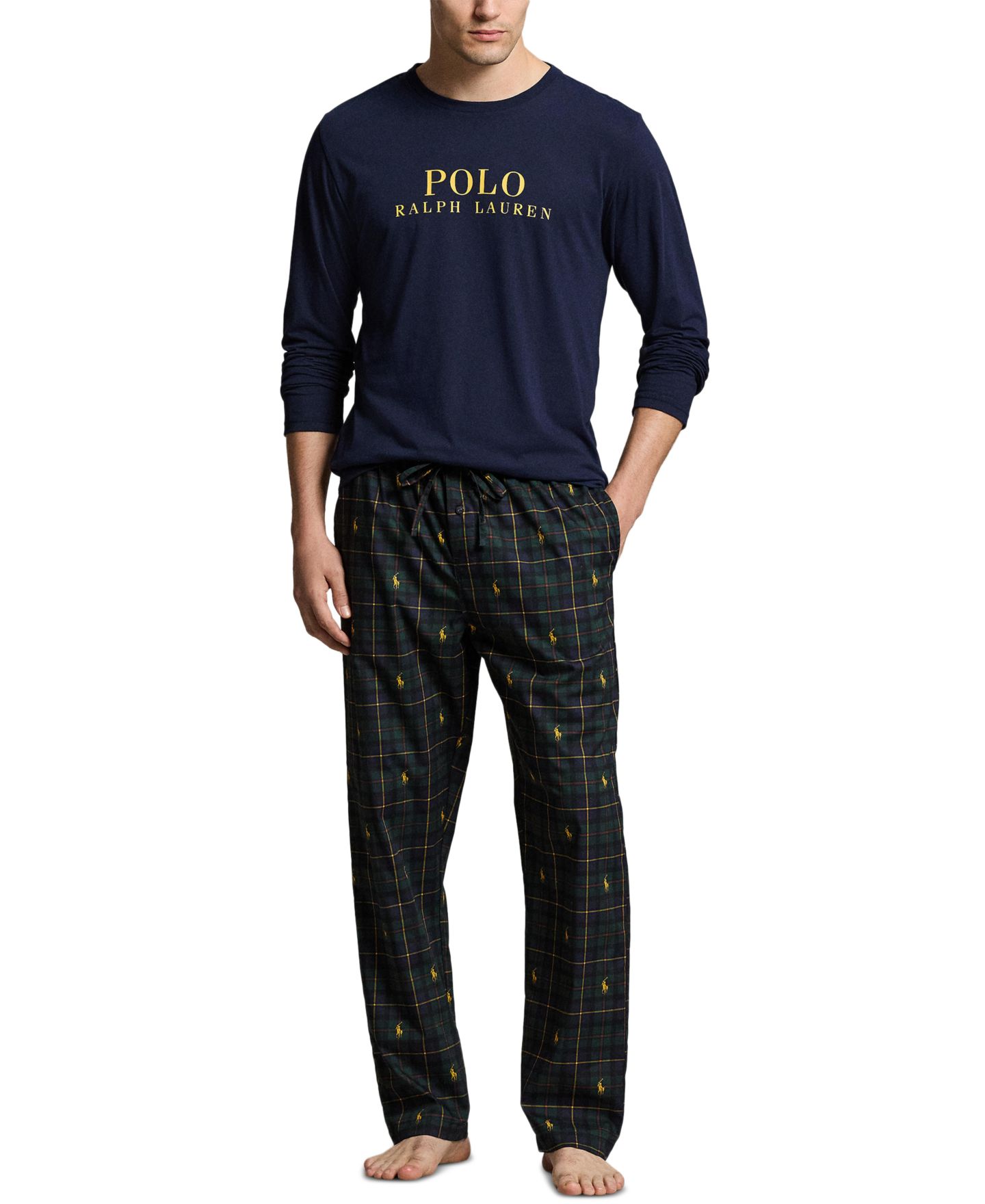 Пижамный комплект для мужчин, 2 предмета — Polo Ralph Lauren, цвет: Тёмно-синий / Золотой — фото 1