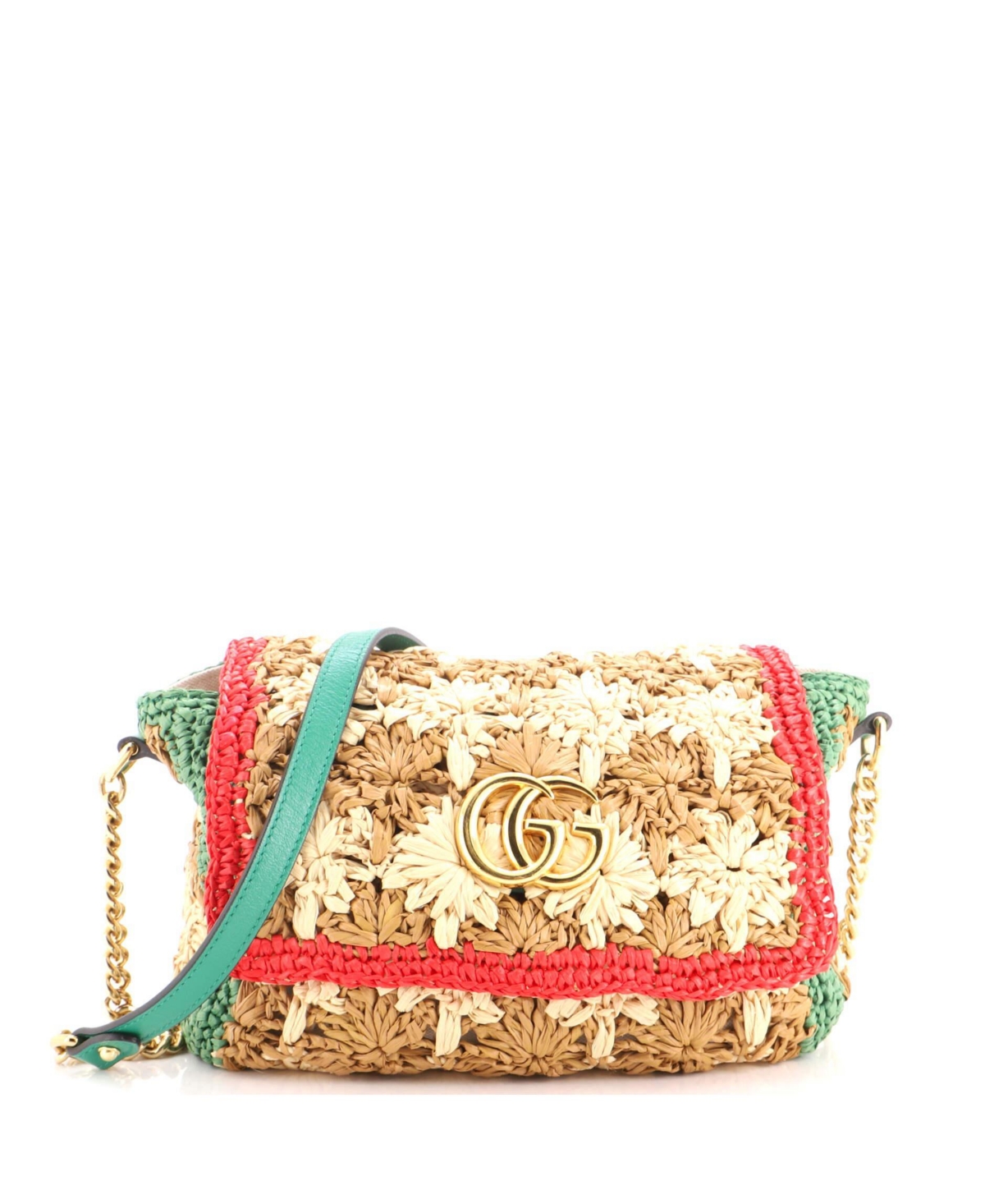 Pre-Owned Gucci Small Gg Marmont Flap Bag Raffia