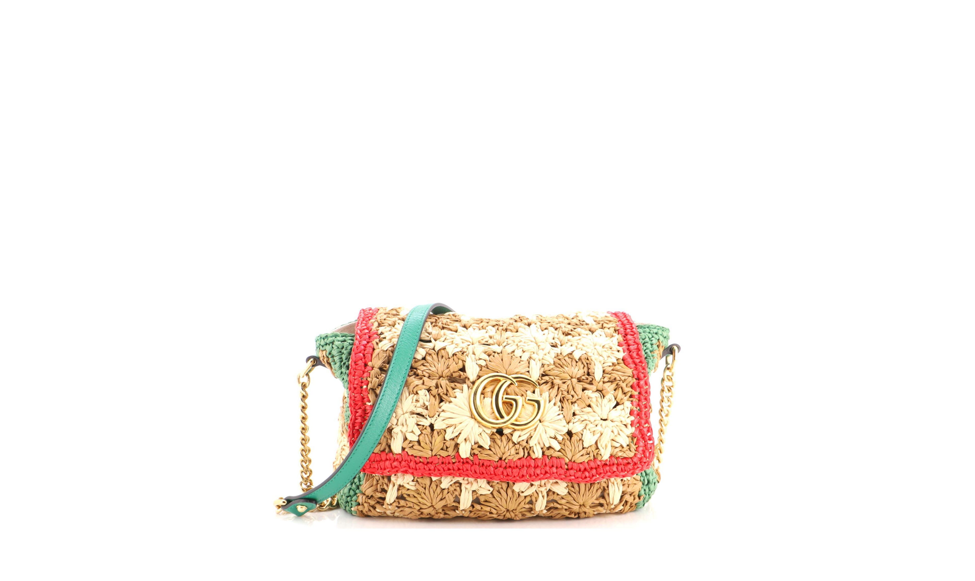 Pre-Owned Gucci Small Gg Marmont Flap Bag Raffia
