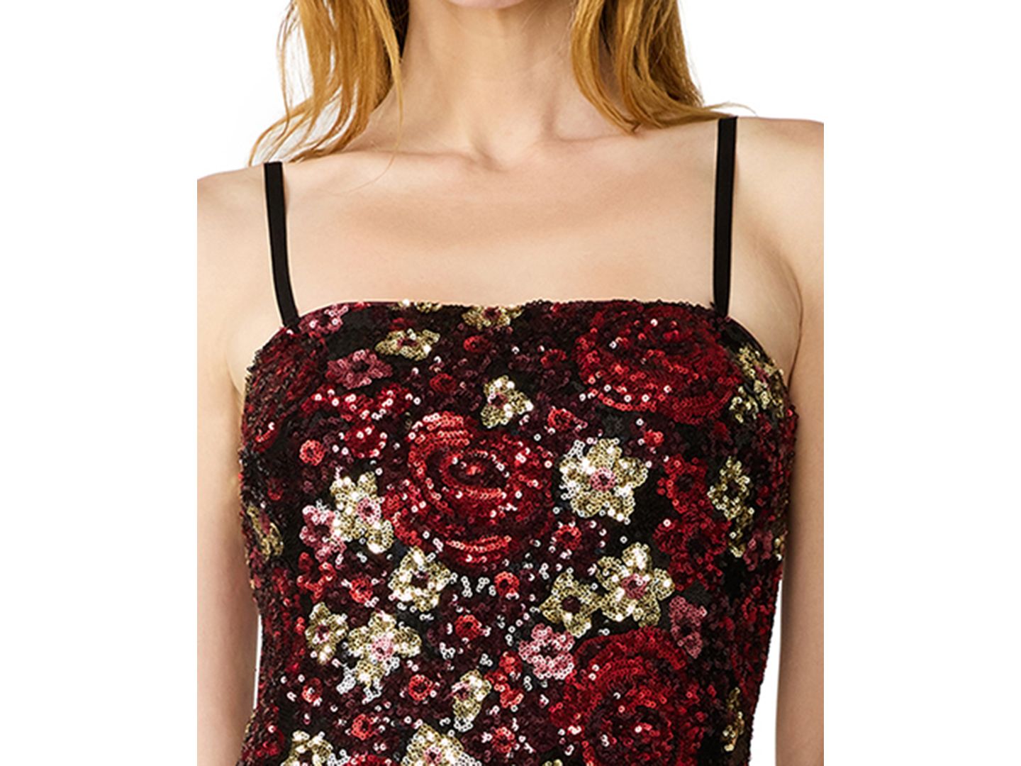 Женское платье Betsey Johnson Juniors' Tube Sequin Floral-Print Fitted Midi, цвет: Красный сливовый комбинированный — фото 3