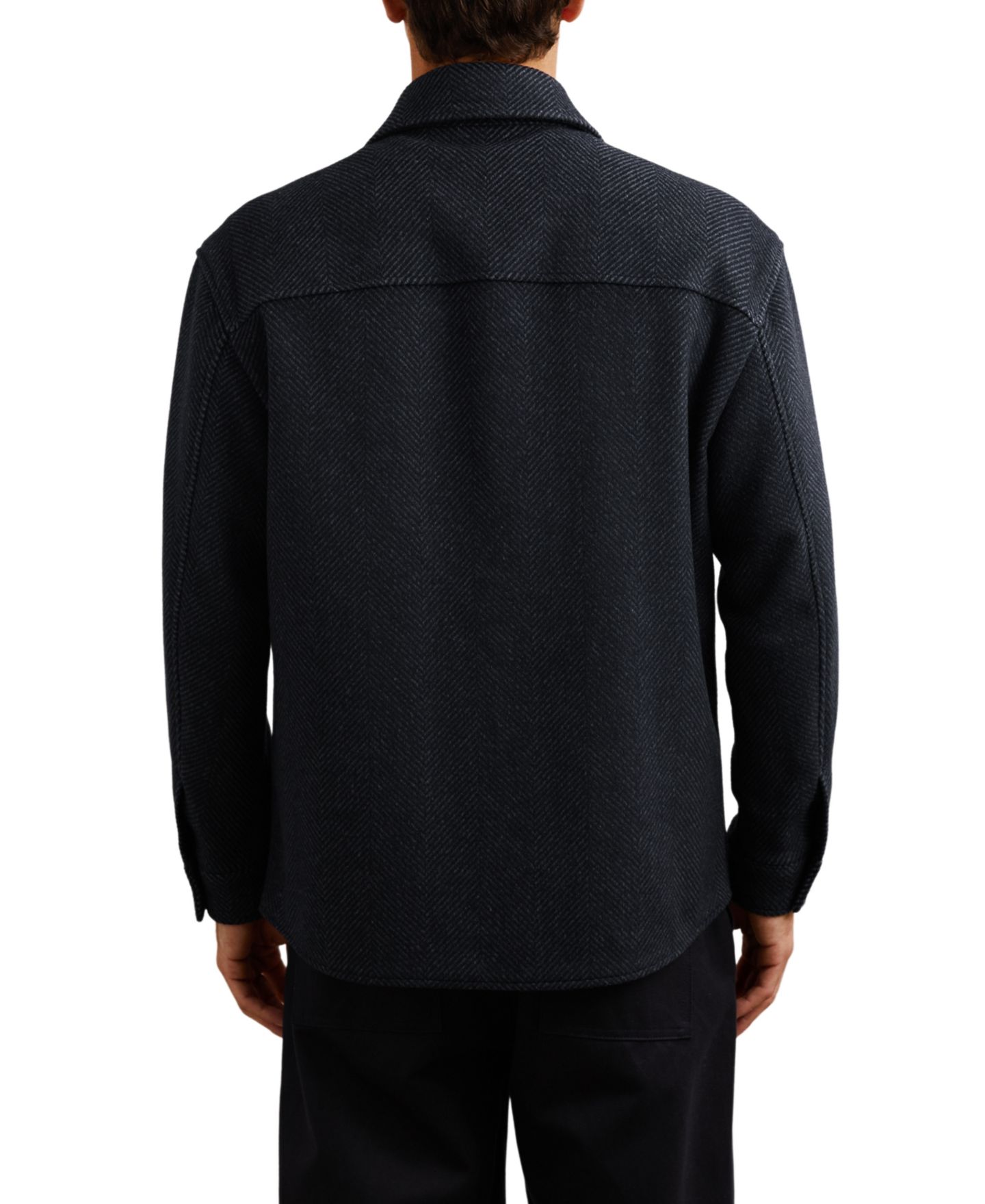 Мужская рубашка REISS Compton Wool-Blend Herringbone Overshirt, цвет: Тёмно-синий — фото 5