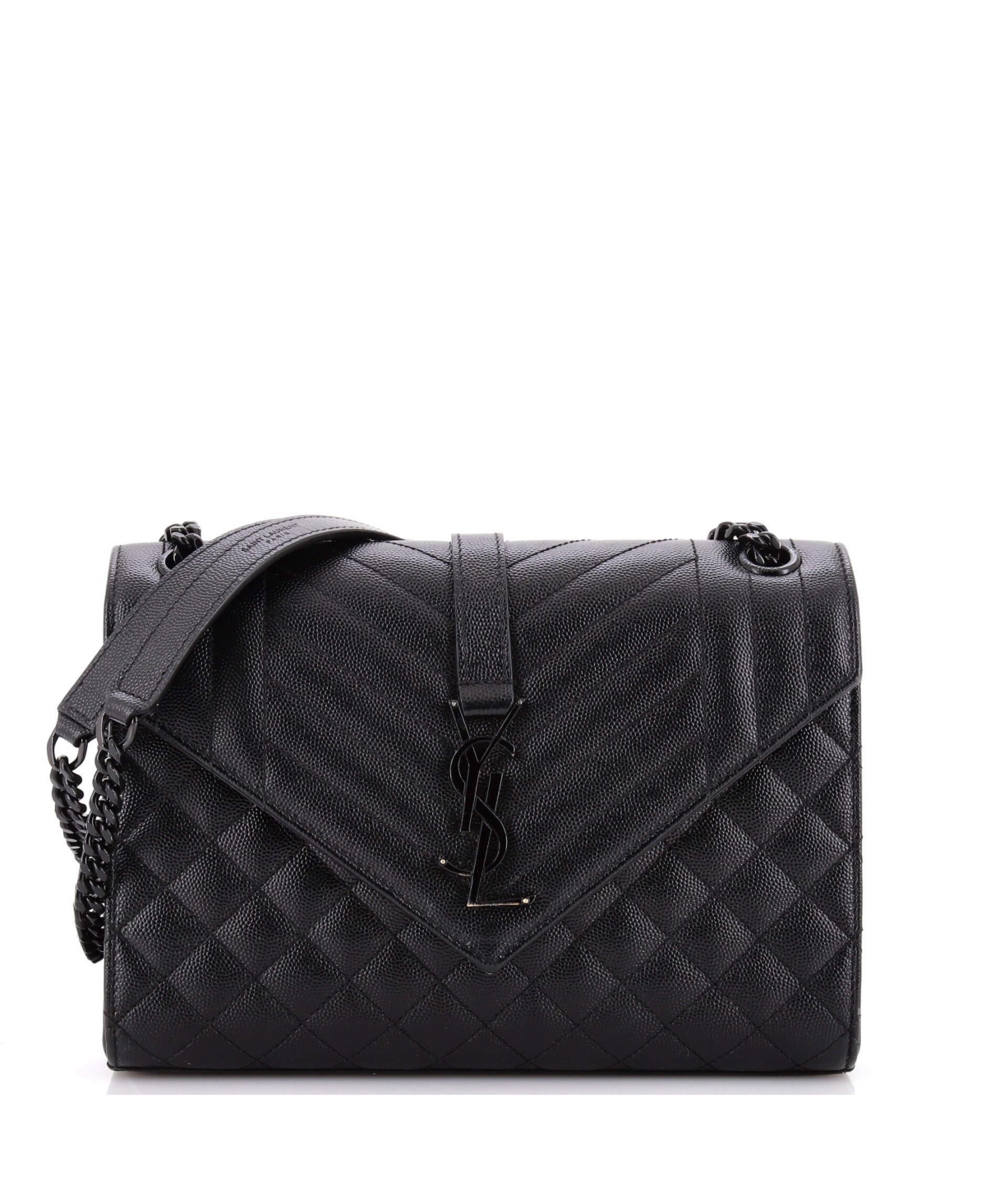 Pre-Owned Saint Laurent Medium Classic Monogram Envelope Quilted-Matelasse Satchel, 9.5"W x 7"H x 2.5"D - Black