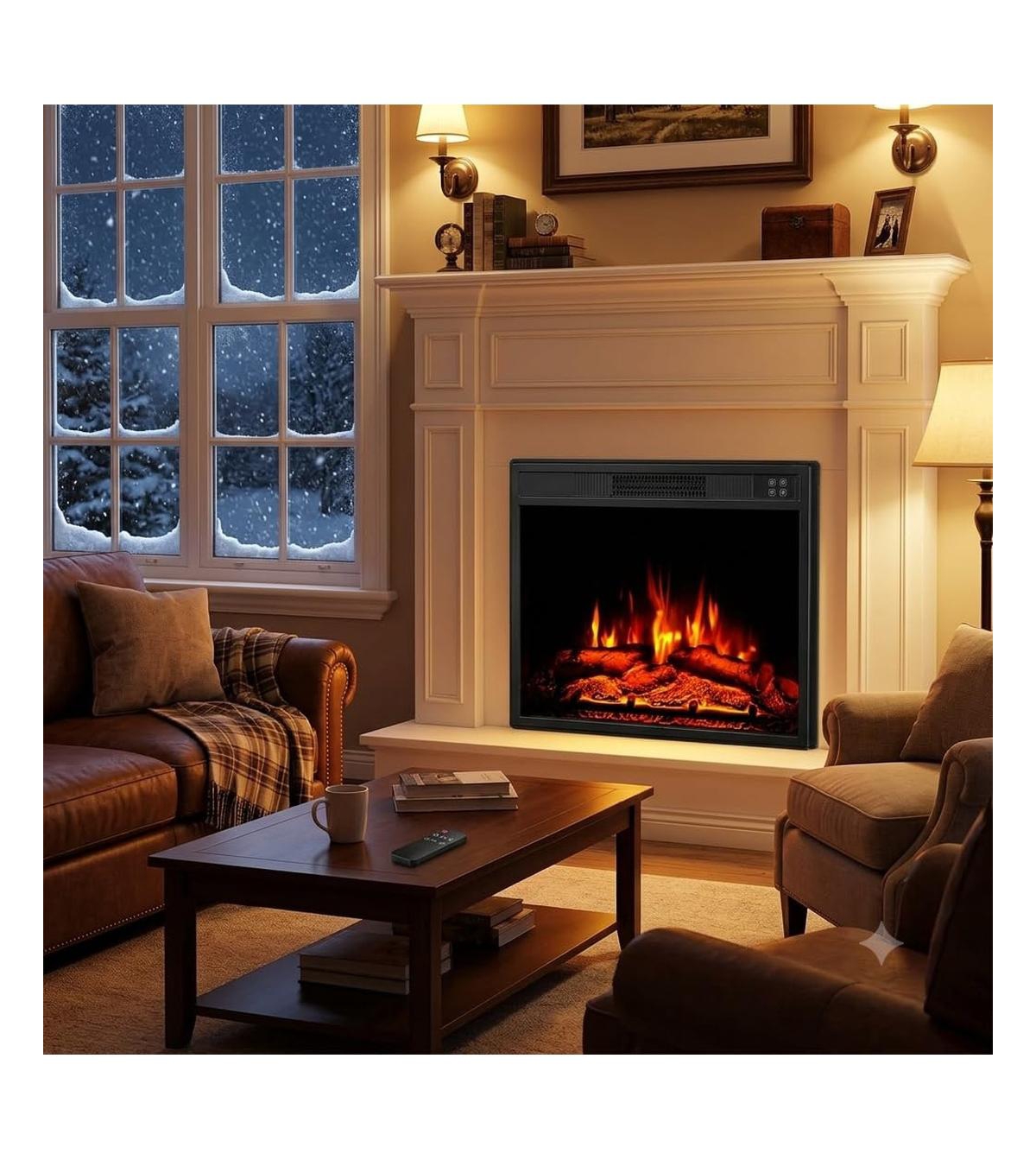 homfan 23" Recessed Electric Fireplace Insert with 1500W Heater, Remote, 3 Flame Brightness Levels