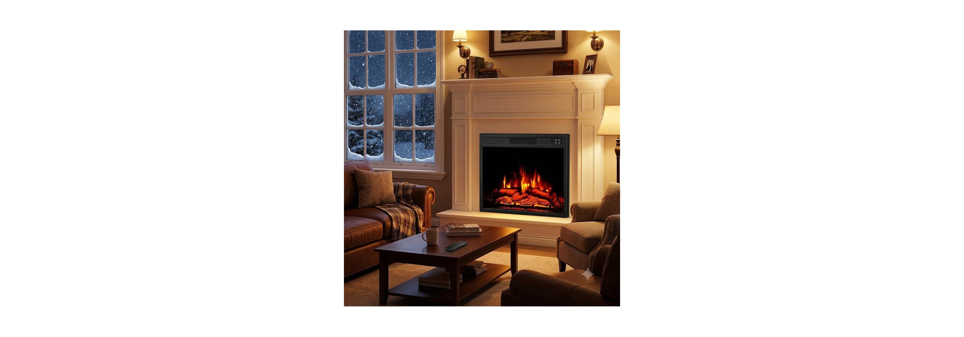 homfan 23" Recessed Electric Fireplace Insert with 1500W Heater, Remote, 3 Flame Brightness Levels