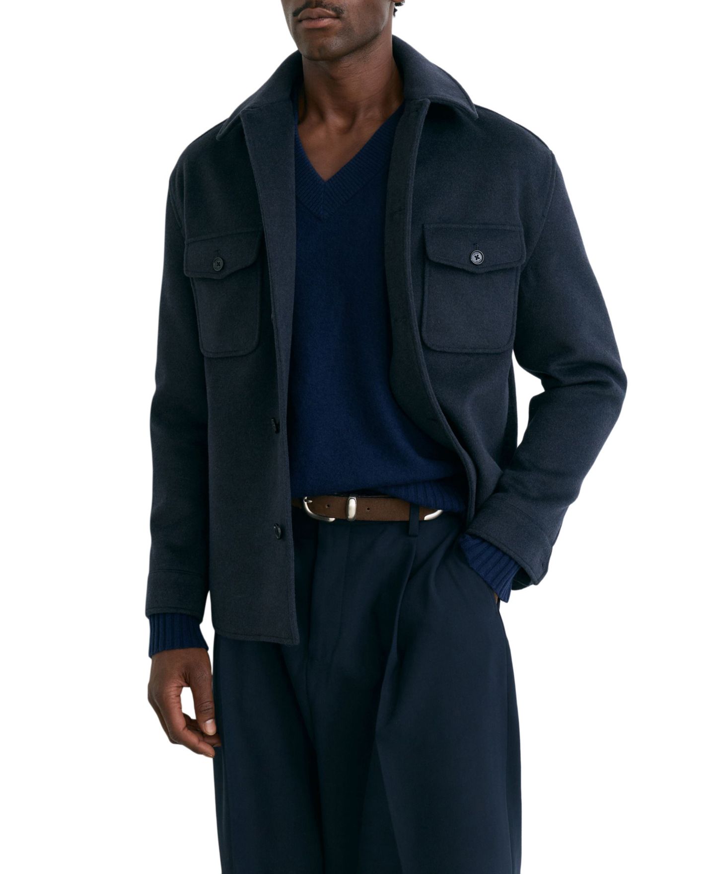 Мужская рубашка REISS Liam Twin-Pocket Classic-Fit Wool-Blend Overshirt, цвет: Синий — фото 1