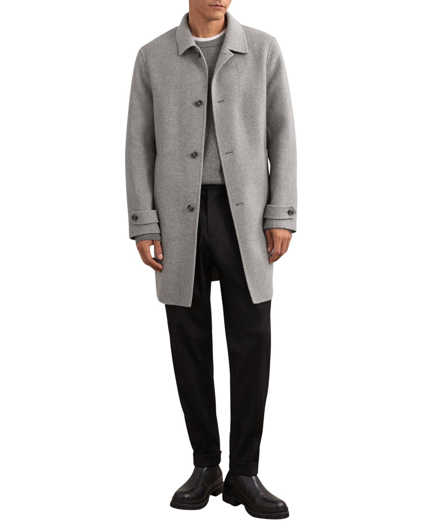 Мужское пальто REISS Squire Single-Breasted Wool-Blend Notch Lapels Overcoat, цвет: Угольный серый — фото 3