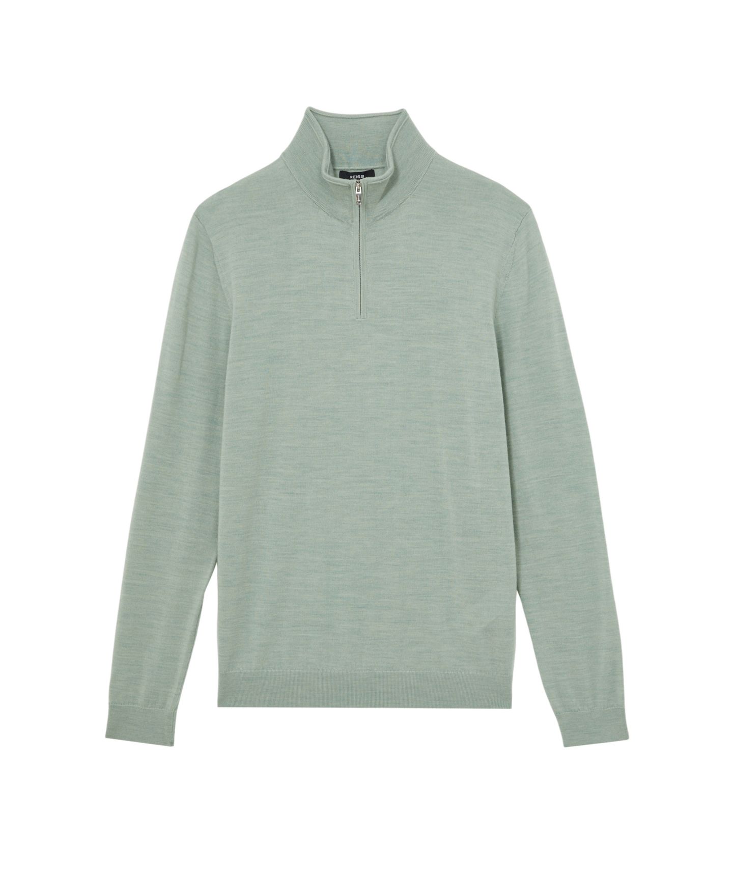 Мужской свитер REISS Blackhall Slim-Fit Funnel-Neck Merino Wool, цвет: Шалфейный зелёный меланжевый — фото 2